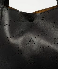 Budget ❤️ Stella McCartney Black Logo Perforated Faux Leather Tote For 👩 Women 🛒 -Stella McCartney Shop luxury women stella mccartney used handbags p647901 009