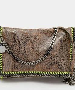 Flash Sale 👍 Stella McCartney Brown/Neon Green Faux Snakeskin Leather Falabella Crossbody Bag For 👩 Women 🤩