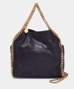 Discount 😍 Stella McCartney Navy Blue Faux Leather Mini Falabella Tote For 👩 Women ✔️
