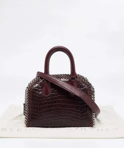 Deals ✔️ Stella McCartney Burgundy Faux Leather Falabella Box Top Handle Bag For 👩 Women 🥰 -Stella McCartney Shop luxury women stella mccartney used handbags p654795 002