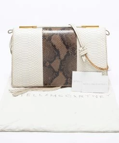 Hot Sale 😉 Stella McCartney White/Green Faux Snakeskin Effect Leather Flo Shoulder Bag For 👩 Women 👍 -Stella McCartney Shop luxury women stella mccartney used handbags p660847 003