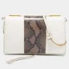 Hot Sale 😉 Stella McCartney White/Green Faux Snakeskin Effect Leather Flo Shoulder Bag For 👩 Women 👍