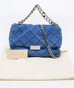 Promo 😀 Stella McCartney Blue Quilted Faux Suede Medium Beckett Chain Bag For 👩 Women 🛒 -Stella McCartney Shop luxury women stella mccartney used handbags p662544 004