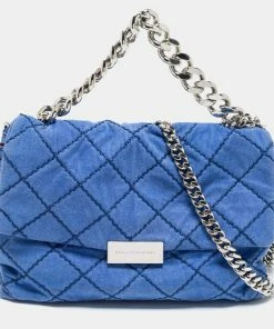 Promo 😀 Stella McCartney Blue Quilted Faux Suede Medium Beckett Chain Bag For 👩 Women 🛒