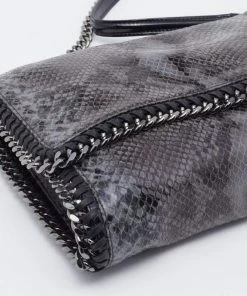 Deals 😍 Stella McCartney Grey/Black Faux Python Embossed Leather Falabella Flap Shoulder Bag For 👩 Women 🎉 -Stella McCartney Shop luxury women stella mccartney used handbags p670741 1657163780 003