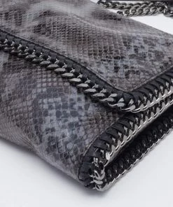 Deals 😍 Stella McCartney Grey/Black Faux Python Embossed Leather Falabella Flap Shoulder Bag For 👩 Women 🎉 -Stella McCartney Shop luxury women stella mccartney used handbags p670741 1657163784 004