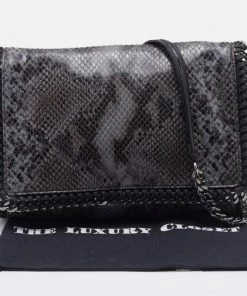 Deals 😍 Stella McCartney Grey/Black Faux Python Embossed Leather Falabella Flap Shoulder Bag For 👩 Women 🎉 -Stella McCartney Shop luxury women stella mccartney used handbags p670741 1657163811 011