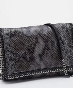 Deals 😍 Stella McCartney Grey/Black Faux Python Embossed Leather Falabella Flap Shoulder Bag For 👩 Women 🎉 -Stella McCartney Shop luxury women stella mccartney used handbags p670741 1657163815 012