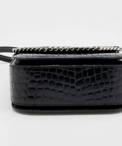Budget 🛒 Stella McCartney Black Croc Embossed Faux Leather Medium Falabella Star Box Bag For 👩 Women 🤩 -Stella McCartney Shop luxury women stella mccartney used handbags p670742 005