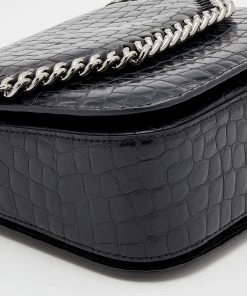 Budget 🛒 Stella McCartney Black Croc Embossed Faux Leather Medium Falabella Star Box Bag For 👩 Women 🤩 -Stella McCartney Shop luxury women stella mccartney used handbags p670742 008