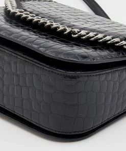 Budget 🛒 Stella McCartney Black Croc Embossed Faux Leather Medium Falabella Star Box Bag For 👩 Women 🤩 -Stella McCartney Shop luxury women stella mccartney used handbags p670742 009