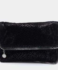 Best Sale ⭐ Stella Mccartney Black Falabella Sequin Fold-Over Clutch For 👩 Women 🌟
