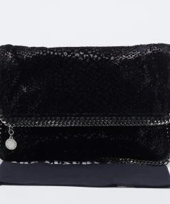 Best Sale ⭐ Stella Mccartney Black Falabella Sequin Fold-Over Clutch For 👩 Women 🌟 -Stella McCartney Shop luxury women stella mccartney used handbags p670749 007