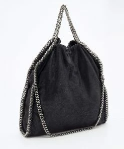 Promo 🎁 Stella McCartney Black Faux Suede Small Falabella Tote For 👩 Women 🤩 -Stella McCartney Shop luxury women stella mccartney used handbags p670751 011