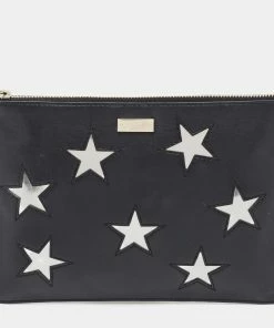 Budget 🛒 Stella McCartney Black/Silver Faux Leather Cavendish Stars Clutch For 👩 Women ❤️