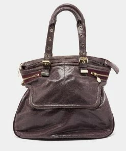 Best Sale 🎁 Stella McCartney Purple Faux Suede And Patent Leather Tote For 👩 Women 🌟