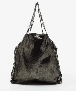 Coupon 🎁 Stella McCartney Black/Silver Faux Suede Large Falabella Tote For 👩 Women ✔️ -Stella McCartney Shop luxury women stella mccartney used handbags p674808 005