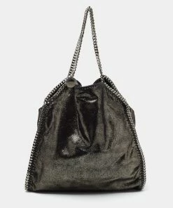 Coupon 🎁 Stella McCartney Black/Silver Faux Suede Large Falabella Tote For 👩 Women ✔️