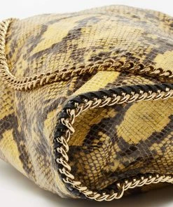 Hot Sale 😉 Stella McCartney Yellow/Black Faux Python 🧥 Coated Suede Small Falabella Tote For 👩 Women 🧨 -Stella McCartney Shop luxury women stella mccartney used handbags p676770 001