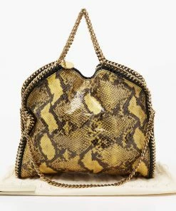 Hot Sale 😉 Stella McCartney Yellow/Black Faux Python 🧥 Coated Suede Small Falabella Tote For 👩 Women 🧨 -Stella McCartney Shop luxury women stella mccartney used handbags p676770 007