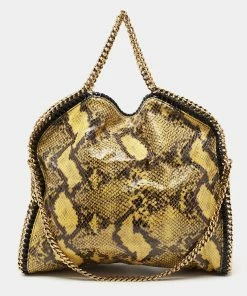 Hot Sale ๐ Stella McCartney Yellow/Black Faux Python ๐งฅ Coated Suede Small Falabella Tote For ๐ฉ Women ๐งจ