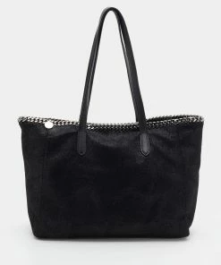 Promo 😍 Stella McCartney Black Faux Leather Falabella East West Shopper Tote For 👩 Women 😍