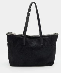 Promo 😍 Stella McCartney Black Faux Leather Falabella East West Shopper Tote For 👩 Women 😍 -Stella McCartney Shop luxury women stella mccartney used handbags p677057 006