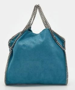 Best Pirce 🌟 Stella McCartney Blue Faux Leather Small Falabella Chain Tote For 👩 Women 🛒 -Stella McCartney Shop luxury women stella mccartney used handbags p680812 008