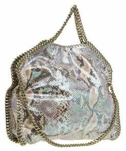 Budget 🔥 Stella McCartney Metallic Python Faux Leather Small Falabella Tote For 👩 Women 😀 -Stella McCartney Shop luxury women stella mccartney used handbags p79408 003