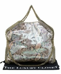 Budget 🔥 Stella McCartney Metallic Python Faux Leather Small Falabella Tote For 👩 Women 😀 -Stella McCartney Shop luxury women stella mccartney used handbags p79408 009