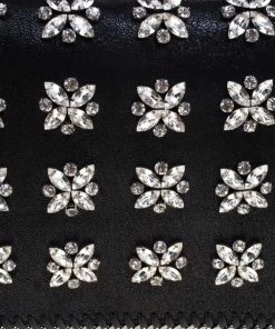 Cheap 👍 Stella McCartney Black Faux Leather Crystal Embellished Foldover Clutch For 👩 Women ⌛ -Stella McCartney Shop luxury women stella mccartney used handbags p91862 0005