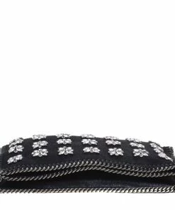 Cheap 👍 Stella McCartney Black Faux Leather Crystal Embellished Foldover Clutch For 👩 Women ⌛ -Stella McCartney Shop luxury women stella mccartney used handbags p91862 0006