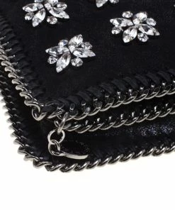 Cheap 👍 Stella McCartney Black Faux Leather Crystal Embellished Foldover Clutch For 👩 Women ⌛ -Stella McCartney Shop luxury women stella mccartney used handbags p91862 0010