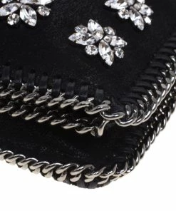 Cheap 👍 Stella McCartney Black Faux Leather Crystal Embellished Foldover Clutch For 👩 Women ⌛ -Stella McCartney Shop luxury women stella mccartney used handbags p91862 0011