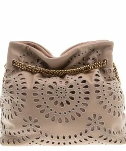 Cheap 🎉 Stella McCartney Beige Faux Leather Eyelet Noma Bucket Bag For 👩 Women 🧨 -Stella McCartney Shop luxury women stella mccartney used handbags p93577 004