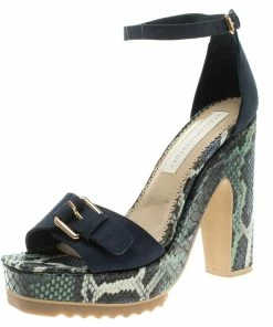 Cheapest 🔥 Stella McCartney Blue Faux Suede And Python Print Platform Ankle Strap 🩴 Sandals Size 39 For 👩 Women 🛒