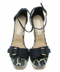 Cheapest 🔥 Stella McCartney Blue Faux Suede And Python Print Platform Ankle Strap 🩴 Sandals Size 39 For 👩 Women 🛒 -Stella McCartney Shop luxury women stella mccartney used shoes p107116 003