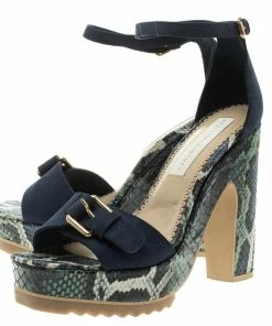 Cheapest 🔥 Stella McCartney Blue Faux Suede And Python Print Platform Ankle Strap 🩴 Sandals Size 39 For 👩 Women 🛒 -Stella McCartney Shop luxury women stella mccartney used shoes p107116 004