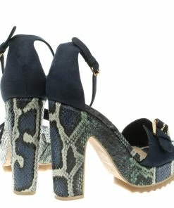 Cheapest 🔥 Stella McCartney Blue Faux Suede And Python Print Platform Ankle Strap 🩴 Sandals Size 39 For 👩 Women 🛒 -Stella McCartney Shop luxury women stella mccartney used shoes p107116 005