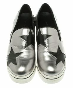 Buy 😉 Stella McCartney Grey Metallic Faux Leather Binx Star Platform Slip On 👟 Sneakers Size 38 For 👩 Women 🔔 -Stella McCartney Shop luxury women stella mccartney used shoes p109322 003