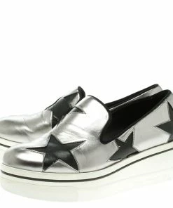 Buy 😉 Stella McCartney Grey Metallic Faux Leather Binx Star Platform Slip On 👟 Sneakers Size 38 For 👩 Women 🔔 -Stella McCartney Shop luxury women stella mccartney used shoes p109322 004