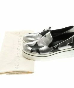 Buy 😉 Stella McCartney Grey Metallic Faux Leather Binx Star Platform Slip On 👟 Sneakers Size 38 For 👩 Women 🔔 -Stella McCartney Shop luxury women stella mccartney used shoes p109322 008