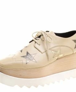 Buy 👏 Stella McCartney Beige Faux Leather Elyse Star Platform Lace Up Derby Size 38 For 👩 Women 😉