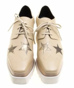 Buy 👏 Stella McCartney Beige Faux Leather Elyse Star Platform Lace Up Derby Size 38 For 👩 Women 😉 -Stella McCartney Shop luxury women stella mccartney used shoes p113368 003