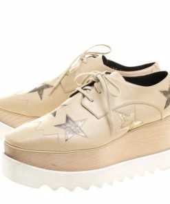 Buy 👏 Stella McCartney Beige Faux Leather Elyse Star Platform Lace Up Derby Size 38 For 👩 Women 😉 -Stella McCartney Shop luxury women stella mccartney used shoes p113368 004