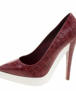 Budget 🌟 Stella McCartney Red Croc Embossed Faux Leather Platform Pumps Size 39 For 👩 Women 🌟 -Stella McCartney Shop luxury women stella mccartney used shoes p114577 002