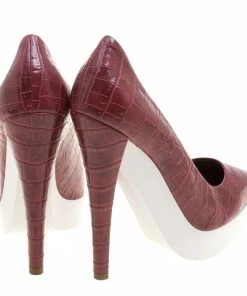 Budget 🌟 Stella McCartney Red Croc Embossed Faux Leather Platform Pumps Size 39 For 👩 Women 🌟 -Stella McCartney Shop luxury women stella mccartney used shoes p114577 005