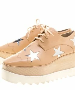 Best Pirce 🎁 Stella McCartney Beige Faux Leather Elyse Star Platform Lace Up Derby Size 39 For 👩 Women 👏 -Stella McCartney Shop luxury women stella mccartney used shoes p126772 004