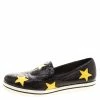Budget ❤️ Stella McCartney Black Snake Effect Faux Leather With Yellow Star Appliqué Platform Slip On 👟 Sneakers Size 39 For 👩 Women 🔔
