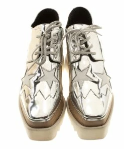 Cheapest 😍 Stella McCartney Metallic Silver Faux Leather Indium Elyse Star Platform Derby Size 37 For 👩 Women 🔥 -Stella McCartney Shop luxury women stella mccartney used shoes p143174 003
